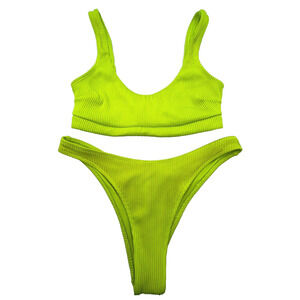 HOLLISTER | Women's Small Top Medium Bottom Neon Yellow Green Ribbed Bikini Swim